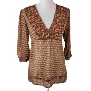 SO Women's Juniors Surplice Peplum Top Sz Lg Sheer Bohemian Tie Back 3/4 Sleeve